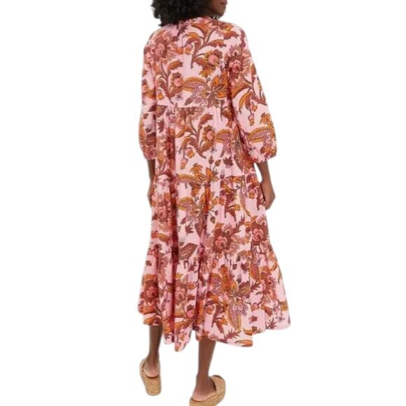 Tuckernuck Pink and Orange Floral Midi Dress - Picture 3 of 4